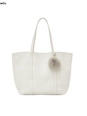 Suede Tote Bag with Faux Fur Pom Pom, Long Handle Shoulder Bag, Casual Shopper
